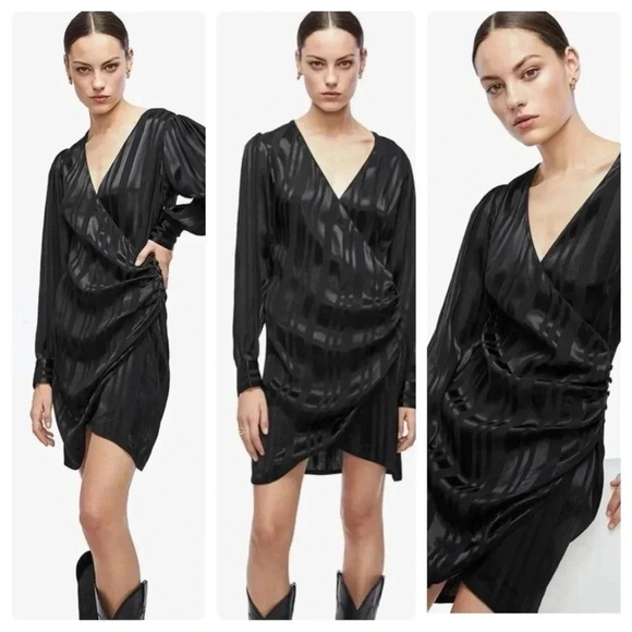 Anine Bing Penelope black tonal stripe side wrap mini dress - Picture 1 of 12